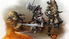 Woman Pathfinder Warriors dwarfs fantasy art