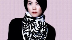 Woman pink background Chinese asians scarfs short hair Faye Wong