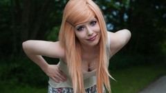 Woman pink hair models redheads cleavage Andy Sheel