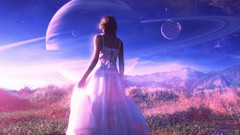Woman planets science fiction digital art qauz fantasy art