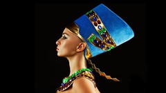 Woman Profile faces Egyptian queen Nefertiti jewels head dress