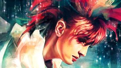 Woman punk hairstyle multicolor singers bangs artwork portraits 