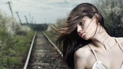Woman Railways faces outdoors closed eyes brunettes models