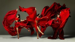 Woman red dress dancing asians high heels gowns