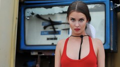 Woman red dress models Errotica-Archives magazine Milana 