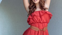 Woman red dress outdoors stills brunettes photo shoot pornstars 