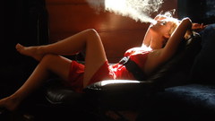 Woman red dress smoke