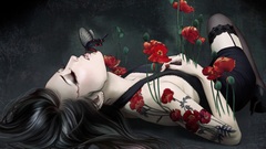 Woman red Flowers stockings