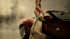 Woman red fog convertible