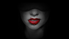 Woman red lips piercings