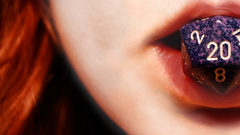 Woman redheads dice D20
