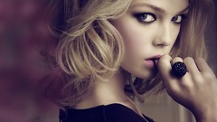 Woman rings faces blondes blue eyes models open mouth Norwegian 