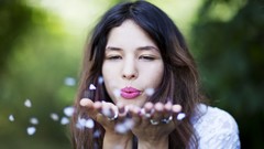 Woman rings faces outdoors brunettes models blowing