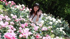 Woman roses asians models waving girls in nature