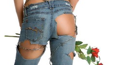 Woman roses jeans torn clothing ripped jeans