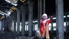 Woman ruins dress pink hair long hair guilty crown pigtails 