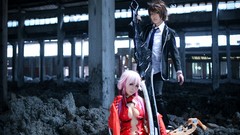 Woman ruins dress pink hair long hair guilty crown pigtails 