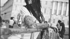 Woman Russia monochrome legs tattoos brunettes singers models 