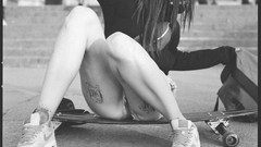 Woman Russia Shorts monochrome legs tattoos brunettes singers 