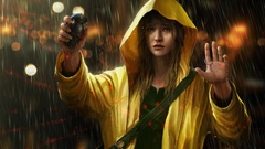 Woman scope rain yellow