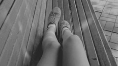 Woman Shoes bench socks monochrome legs body parts