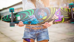 Woman Shorts brunettes longboard denim shorts skateboards