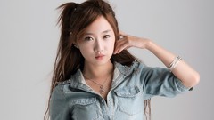 Woman Shorts jackets asians long hair brunettes models Korean 