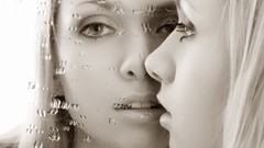 Woman shower landing strip dyed grey eyes