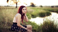 Woman sitting streams outdoors models redheads Tosha McCarter