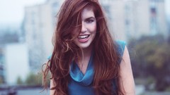 Woman smiling cities redheads lip gloss