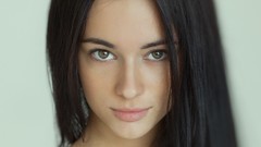 Woman smiling long hair green eyes brunettes kristina Kristina 