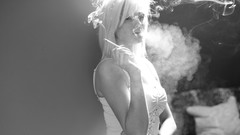 Woman smokes blondes grayscale Sian Hamshaw