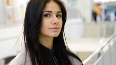 Woman stills long hair market photo shoot black hair Alex 