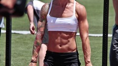 Woman stomach navel muscles bodybuilding fitness boobs crossfit 