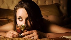 Woman strawberries bedroom brunettes models Alla