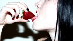 Woman strawberries brunettes piercings Adriane Hallek