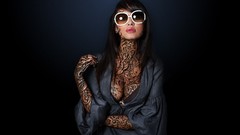 Woman sunglasses long hair models fake tattoo