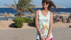 Woman sunglasses outdoors brunettes Met-Art magazine Mia D