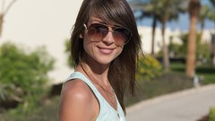Woman sunglasses outdoors brunettes Met-Art magazine Mia D