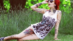 Woman sunglasses tattoos piercings redheads jewellery Katherine 