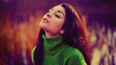 Woman sunlight brunettes sweaters green shirt