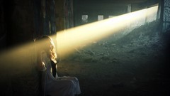 Woman sunlight closed eyes Warehouses