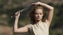 Woman Swords outdoors blondes models Bare Maidens Gadriella 