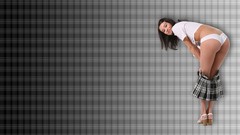 Woman t-shirts brunettes black hair panties checkered checkered 