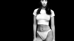 Woman t-shirts brunettes underwear grayscale no bra see-through 