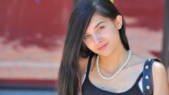 Woman t-shirts outdoors long hair brunettes models teen 