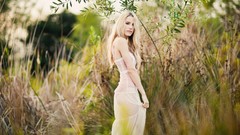 Woman tall grass blondes white dress models summer dress girls 