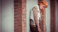 Woman tattoos bandana models redheads