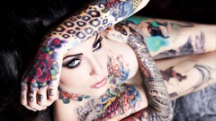 Woman tattoos blue eyes brunettes Makani Terror