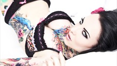 Woman tattoos blue eyes brunettes Makani Terror